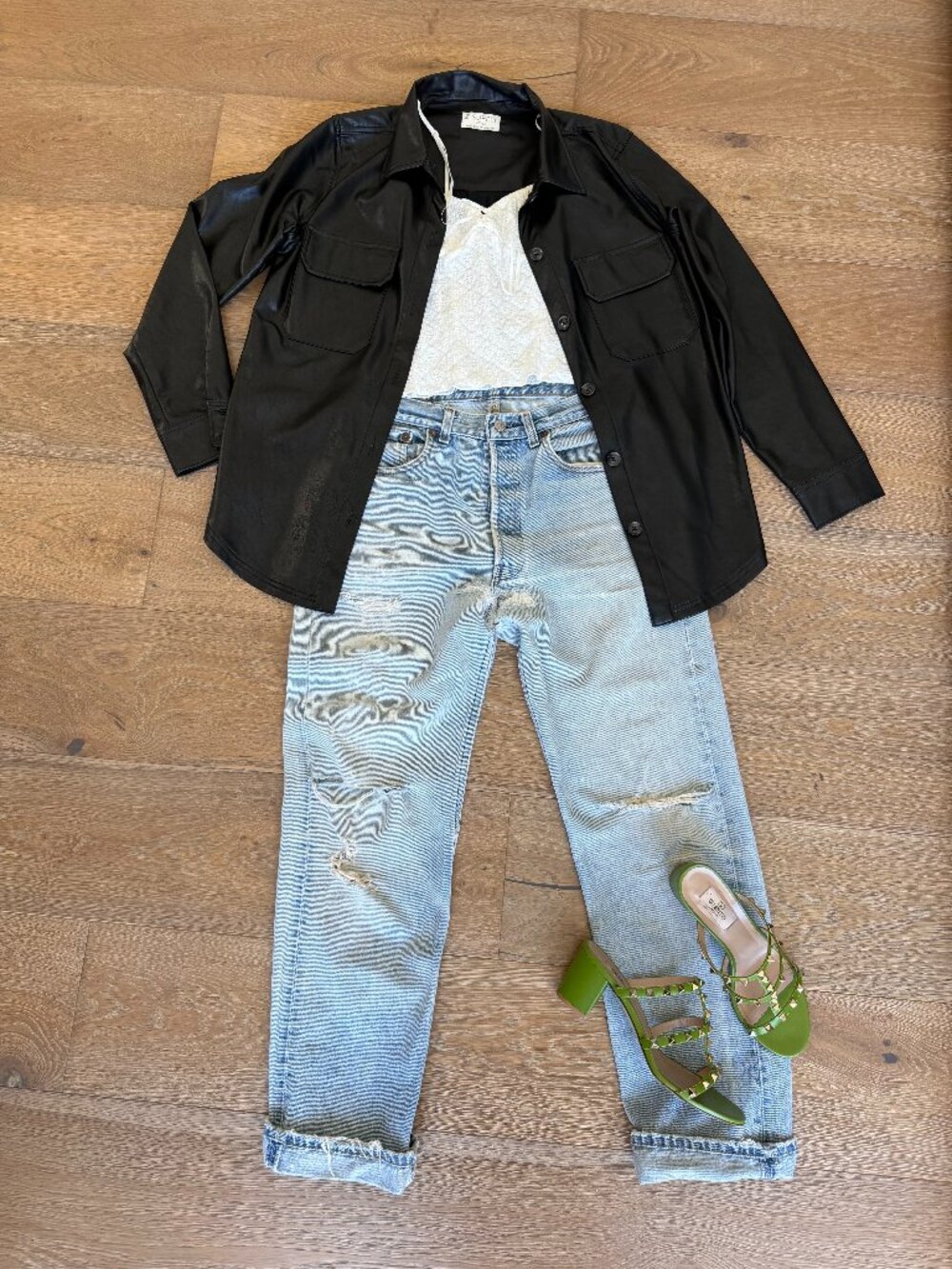Z Supply Black Vegan Leather Button Down Shacket/Jacket - Size M